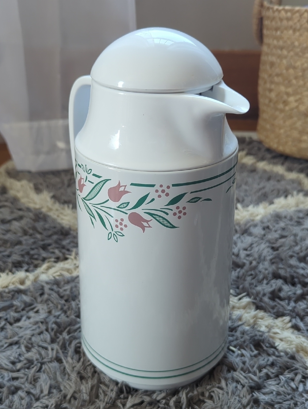 Corning Thermique Rosemarie 90s White Floral Thermal Carafe Insulated - Picture 3 of 6